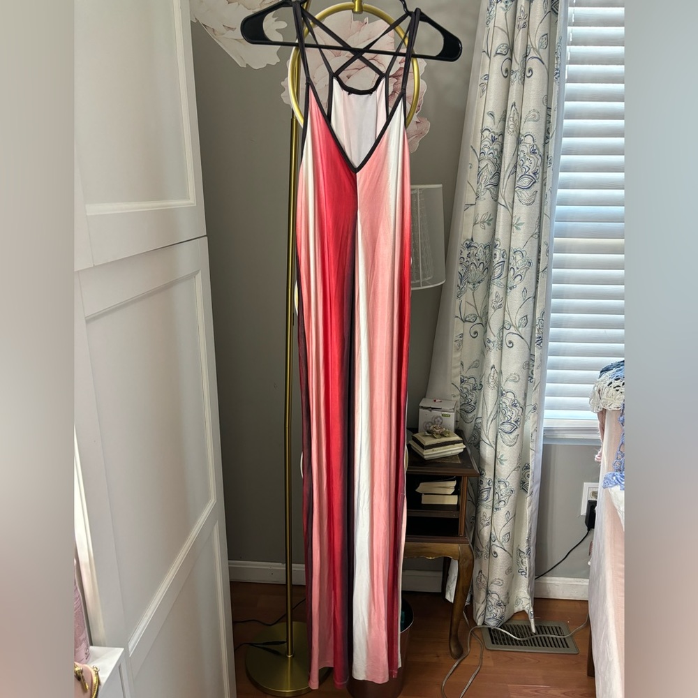 Red, Pink, Black and White Full Length Dress